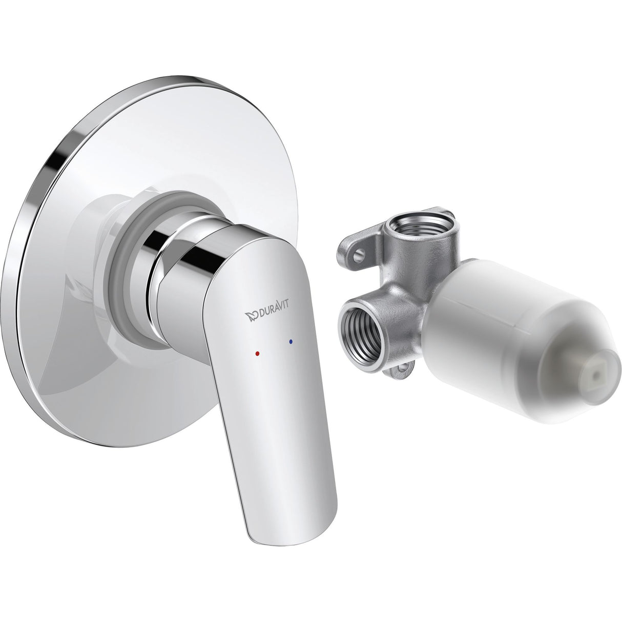 Mitigeur de douche chromé Duravit, bouton levier, couleur argent, robinetterie moderne