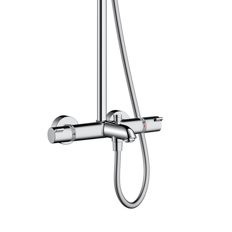 Mitigeur thermostatique Grohe chromé pour douche, design moderne, couleur argentée.