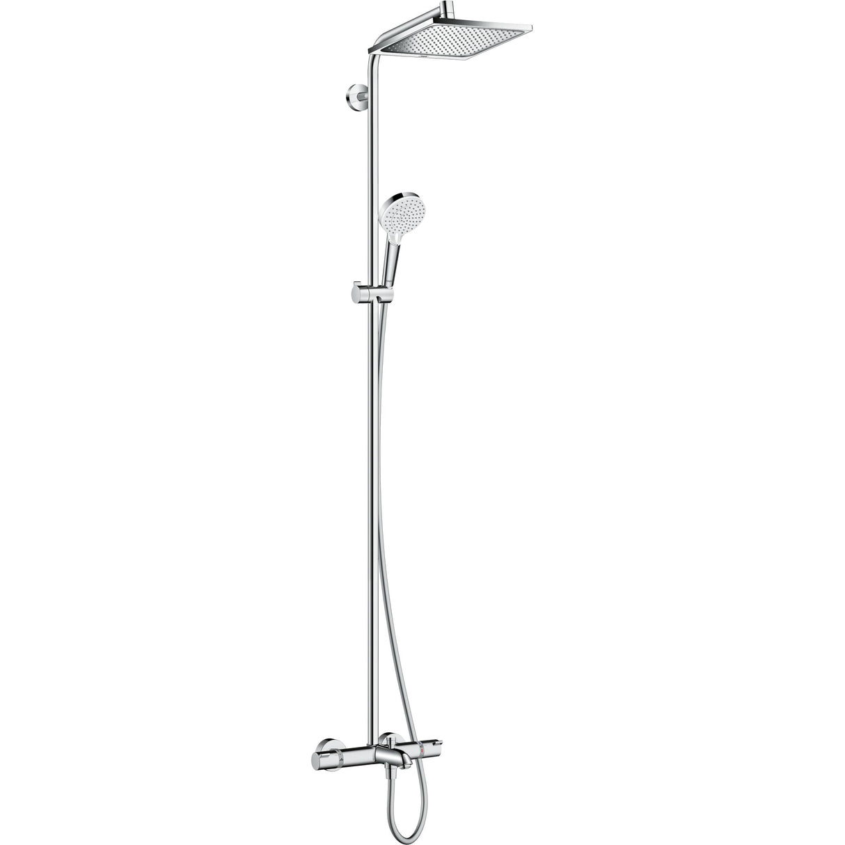 Colonne de douche Grohe chromée avec mitigeur thermostatique, design moderne.