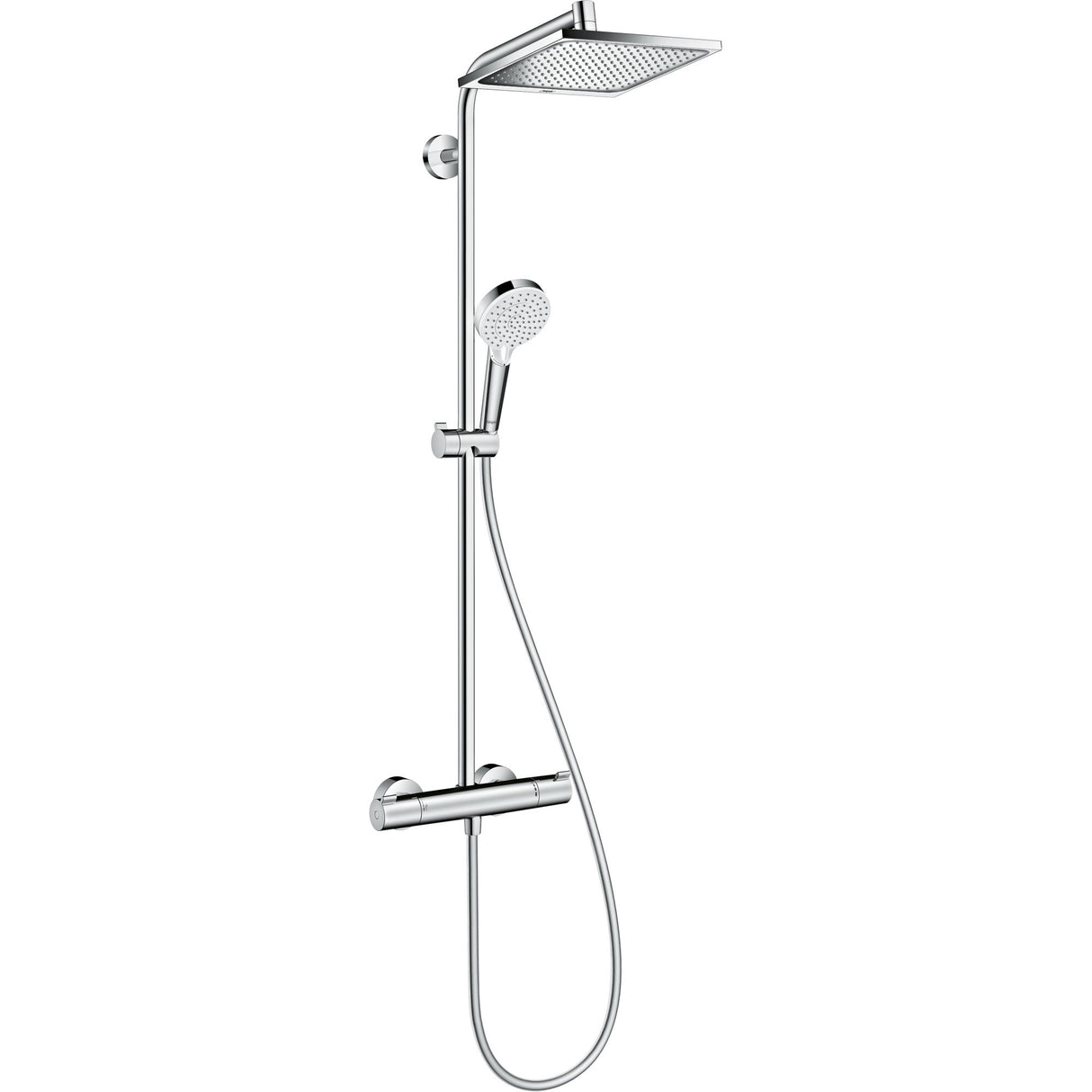 Colonne de douche Grohe en acier chromé, mitigeur thermostatique, pommeau carré.