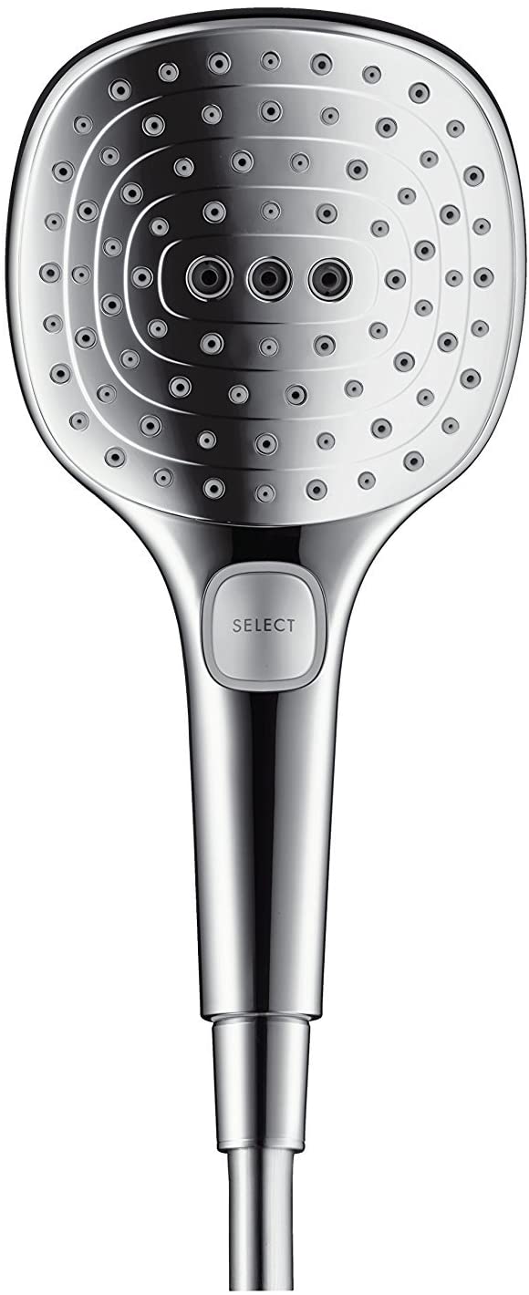 Pommeau de douche Hansgrohe, douchette chromée argent, design moderne.