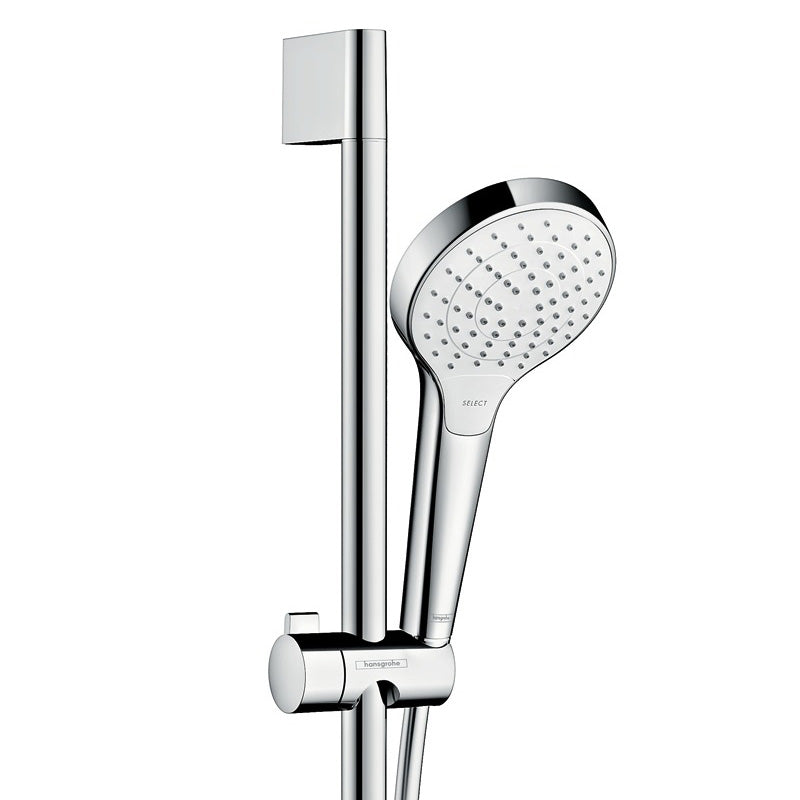 Douchette Hansgrohe, ensemble de douche chromé, pommeau rond couleur argent.