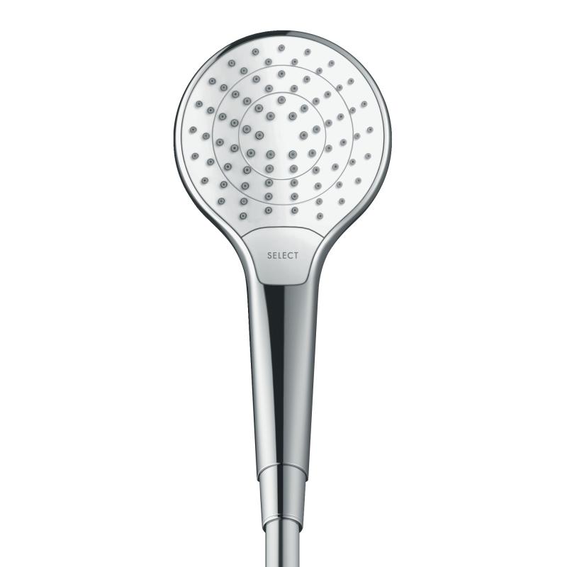 Douchette Hansgrohe chromée, pommeau de douche rond couleur argent