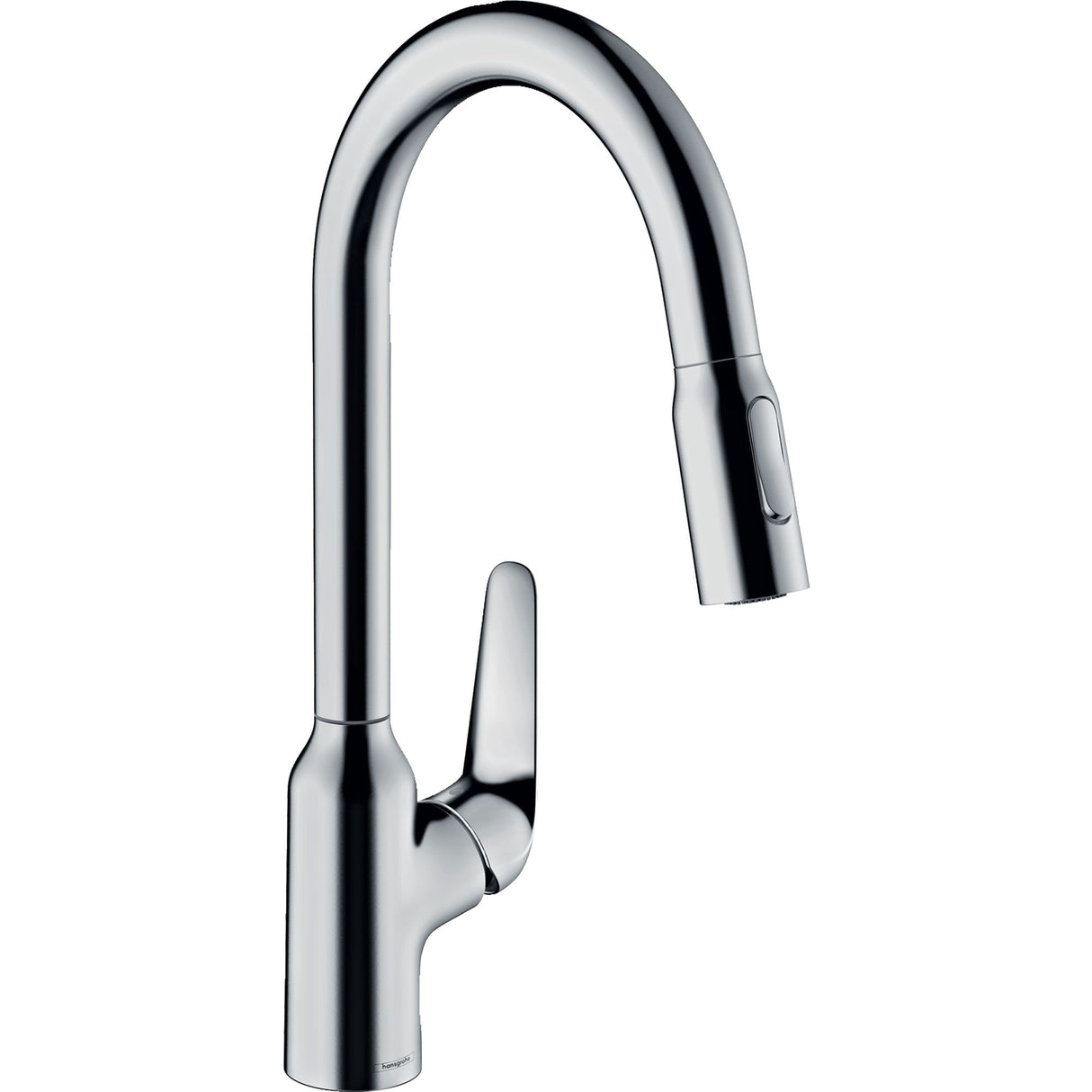 Mitigeur de cuisine Hansgrohe chromé avec douchette extractible, robinet design moderne argenté