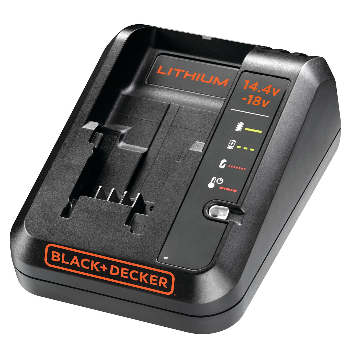 Chargeur batterie Black+Decker lithium, noir, pour batteries 14,4V à 18V.