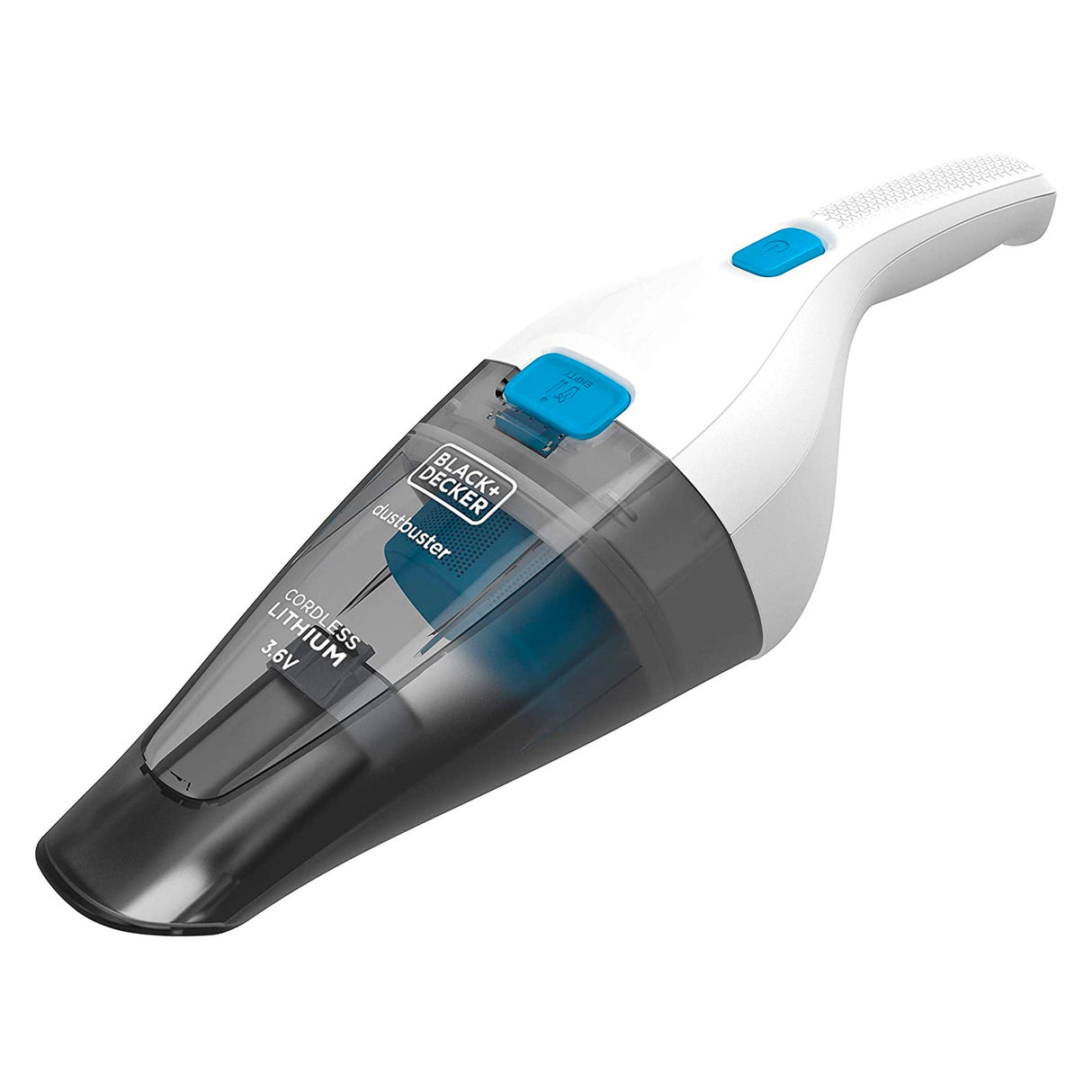 Aspirateur à main Black+Decker, sans fil, gris et blanc, compact et portable.