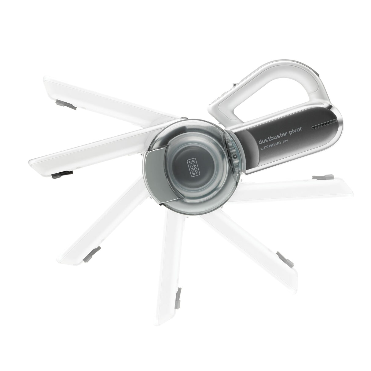 Aspirateur à main Black+Decker, modèle Dustbuster Pivot, couleur gris argent.