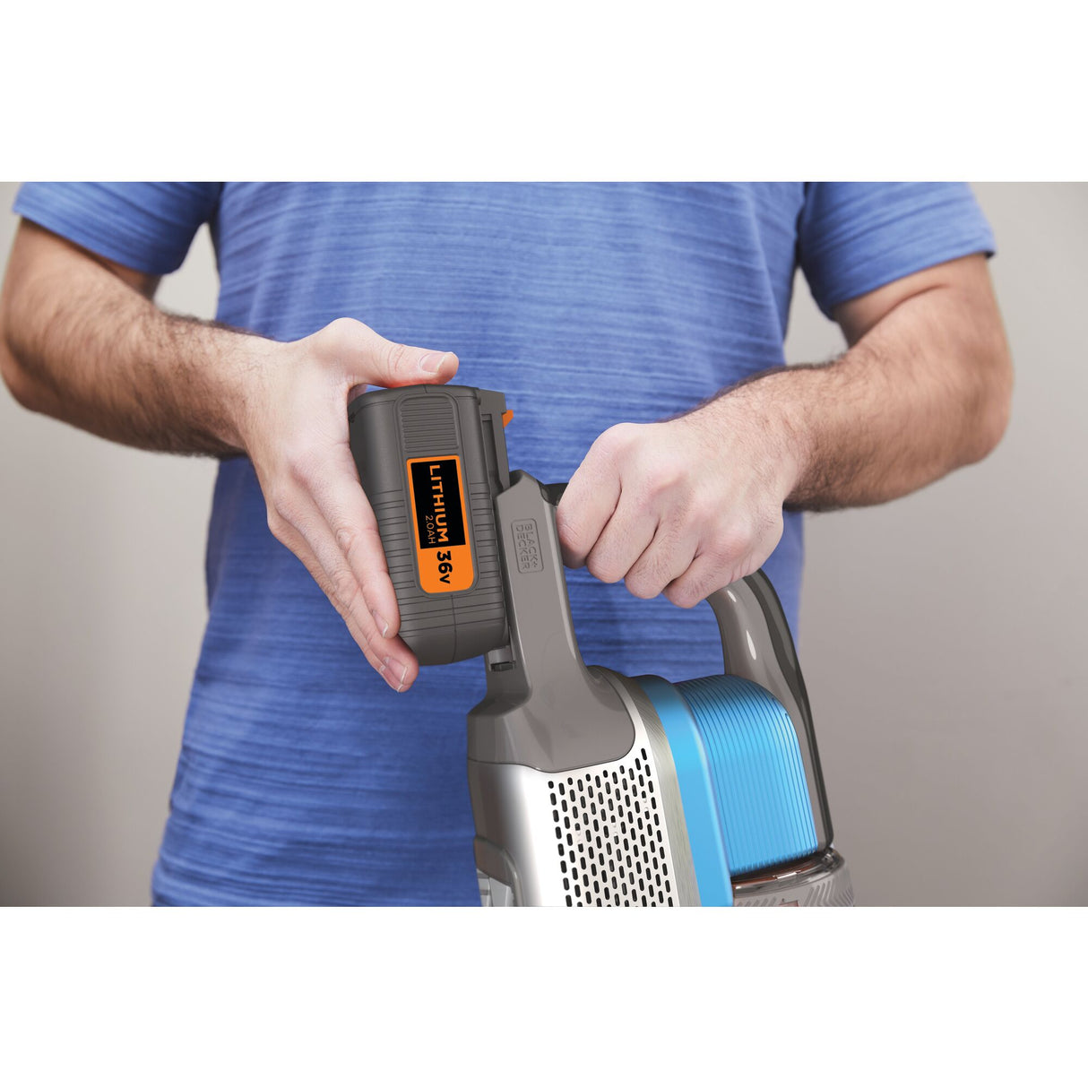 Aspirateur sans fil Black+Decker, gris et bleu, avec batterie lithium 36V installée