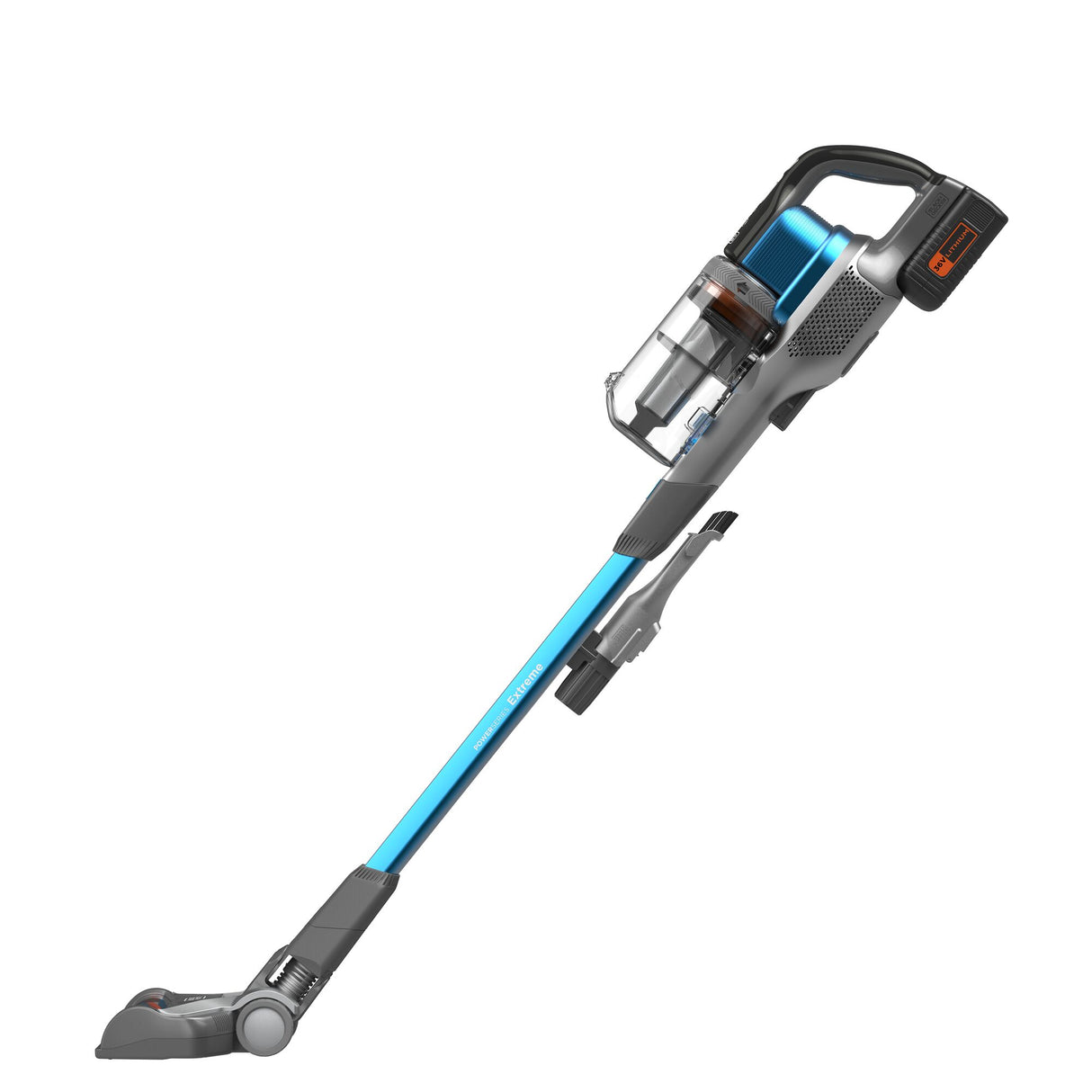 Aspirateur balai Electrolux sans fil bleu et gris avec accessoires visibles