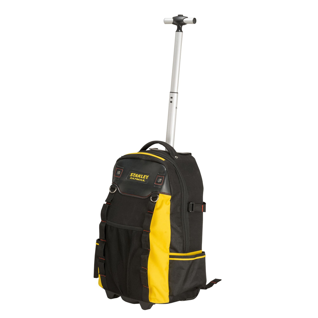 Sac à dos Stanley Fatmax noir et jaune, sac à outils à roulettes, poignée télescopique
