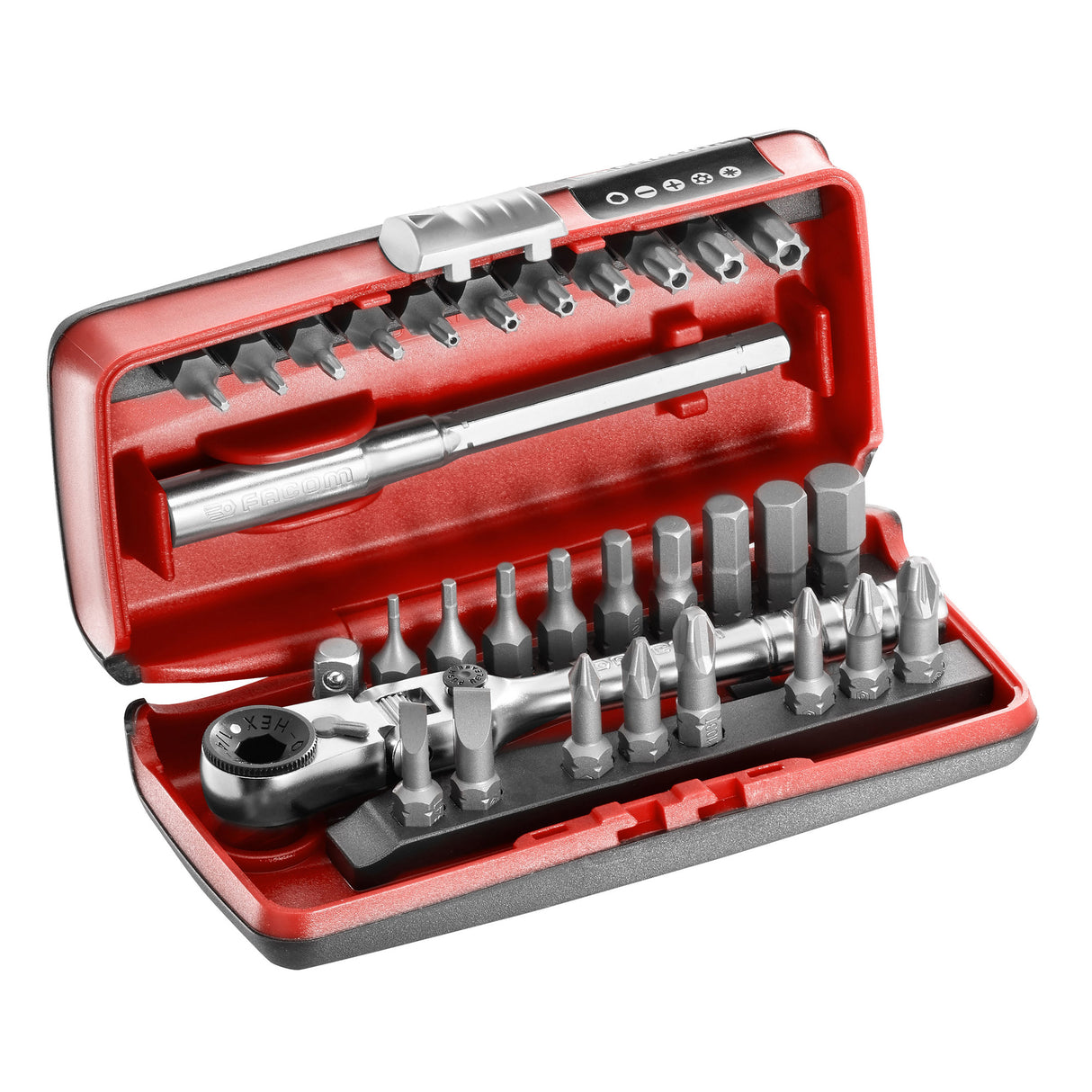 Coffret cliquet Facom, outillage à embouts, couleur rouge et gris, marque Facom