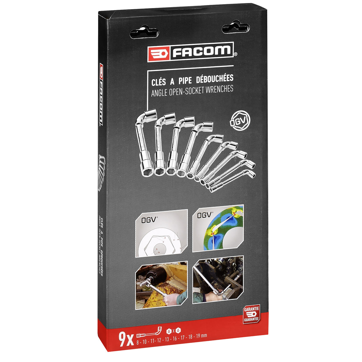 Coffret de clés à pipe débouchées Facom, type outillage, couleur argentée