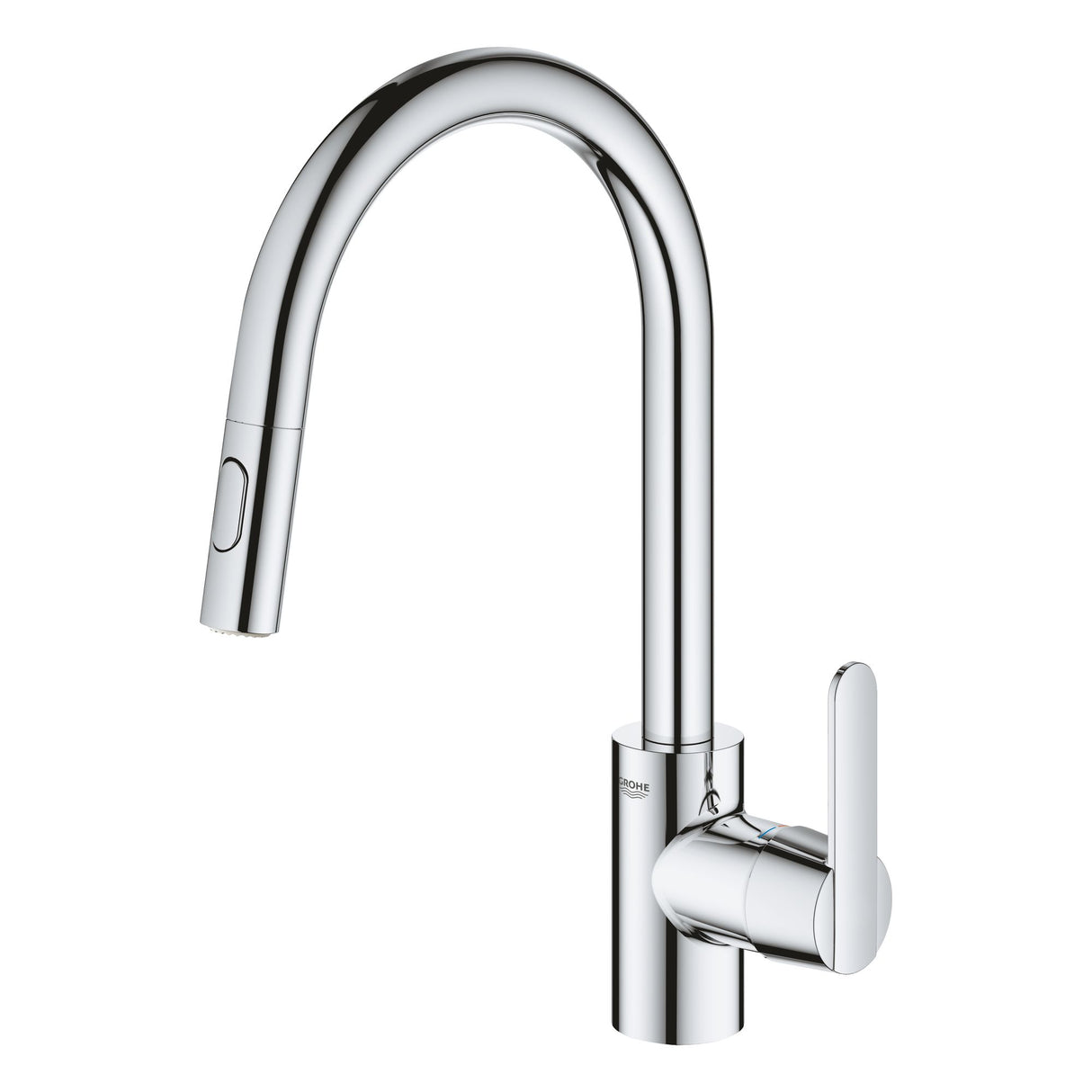 Mitigeur cuisine Grohe chromé, robinet moderne avec douchette extractible