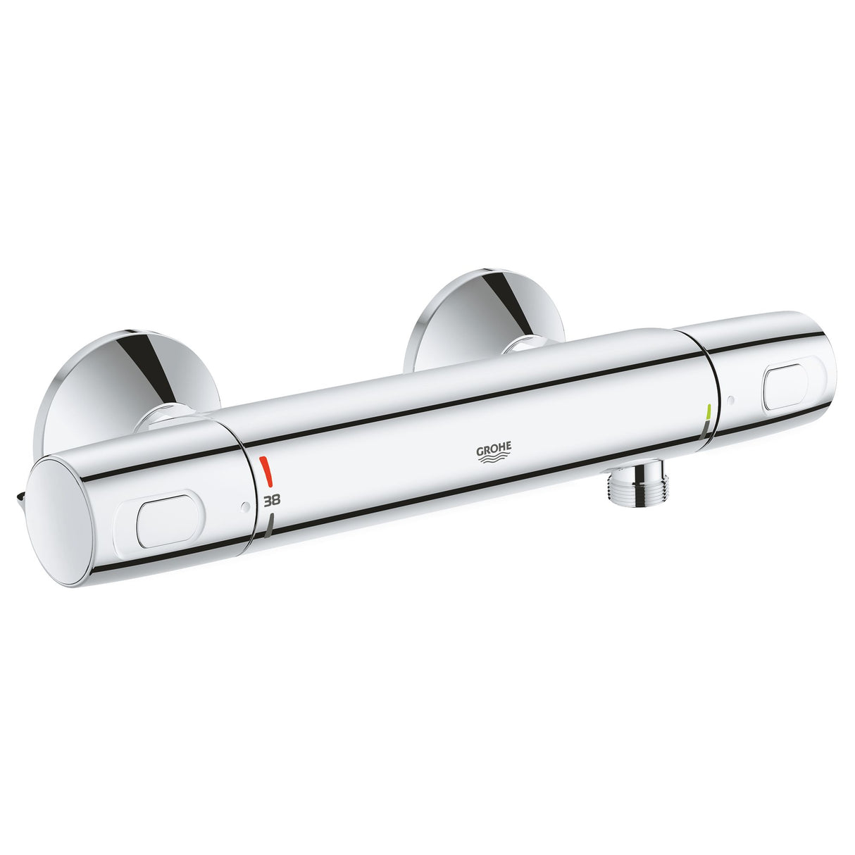 Mitigeur thermostatique de douche Grohe chromé, robinet de salle de bain mural élégant.