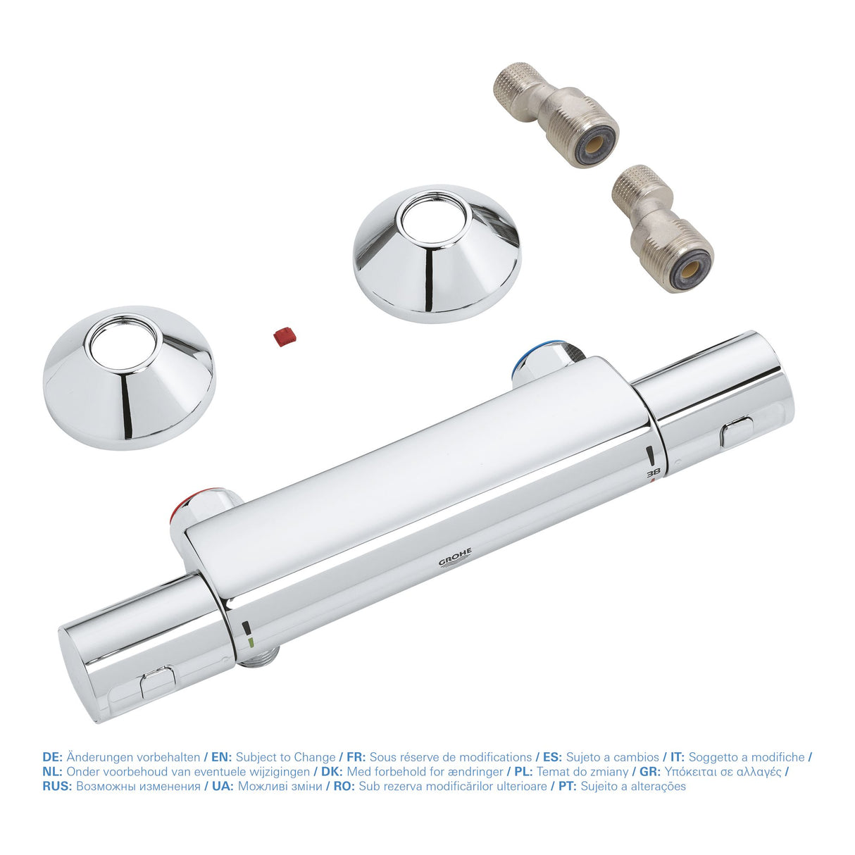 Mitigeur thermostatique de douche Grohe chromé, forme cylindrique, avec accessoires