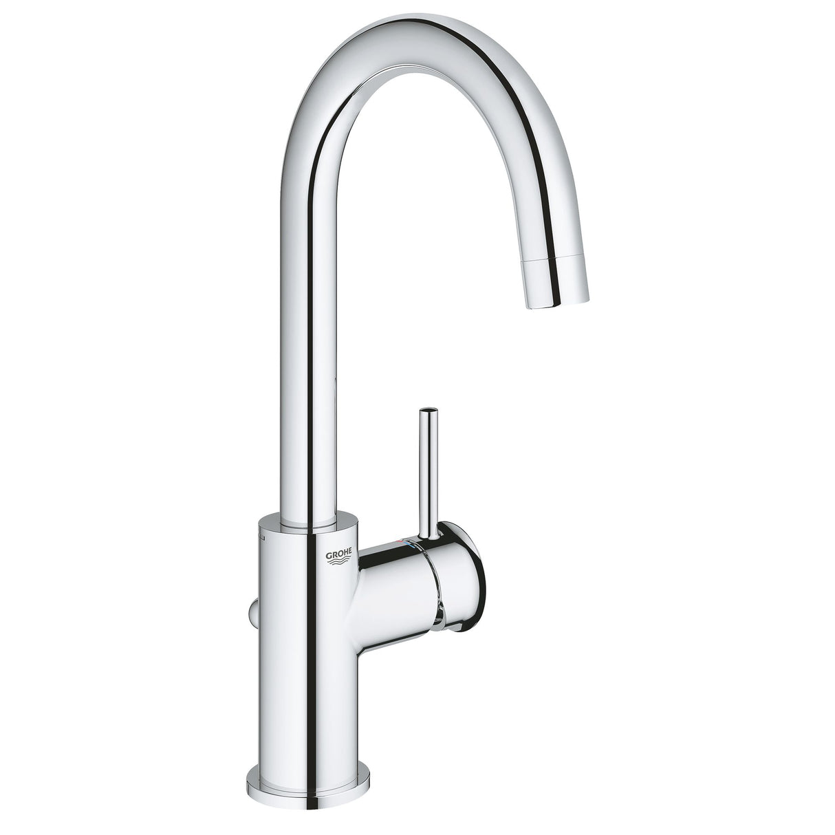 Mitigeur Grohe robinet cuisine couleur chrome, design moderne et poignée latérale.
