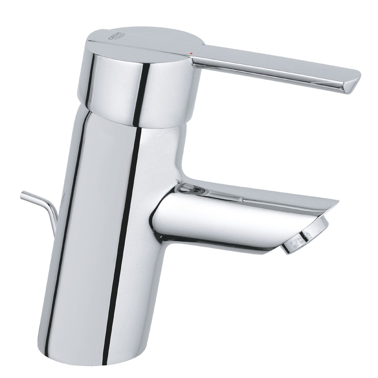 Mitigeur lavabo Grohe, robinet de salle de bain, finition chromée, design moderne.