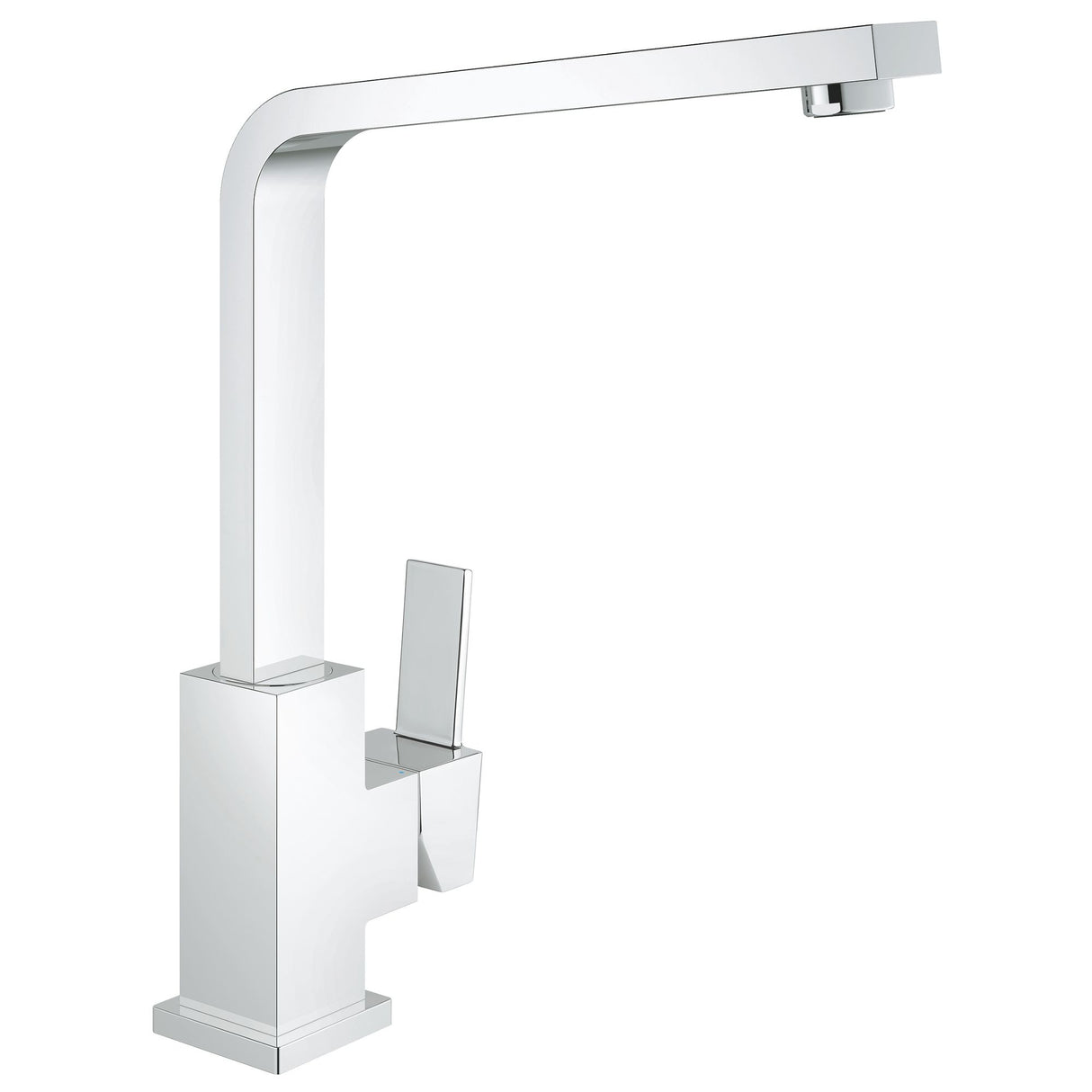 Mitigeur de cuisine Grohe chromé, design moderne, bec carré, couleur argentée