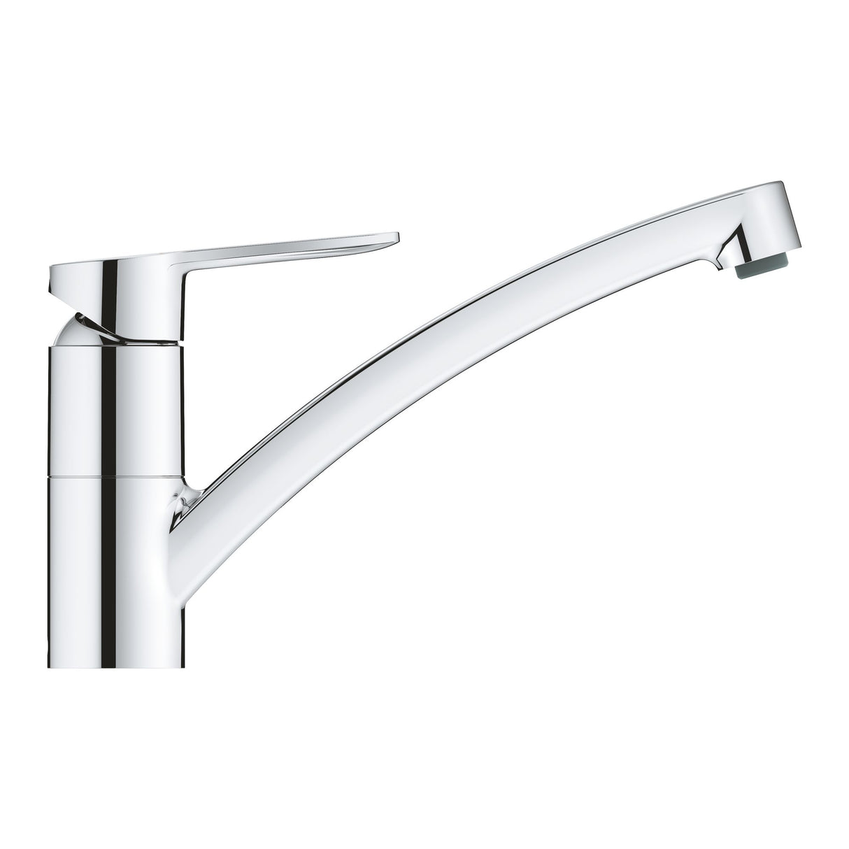 Mitigeur de cuisine Grohe, robinet chromé, design moderne, couleur argentée.