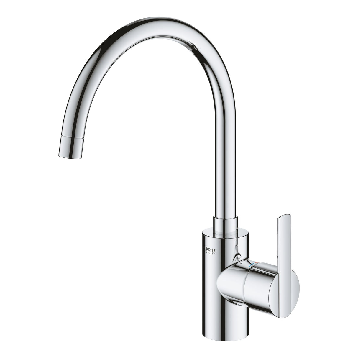 Mitigeur cuisine Grohe chromé, robinet design moderne, couleur argentée