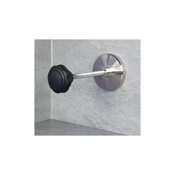 Butée de porte noire murale, marque Virno, métal argenté et embout noir