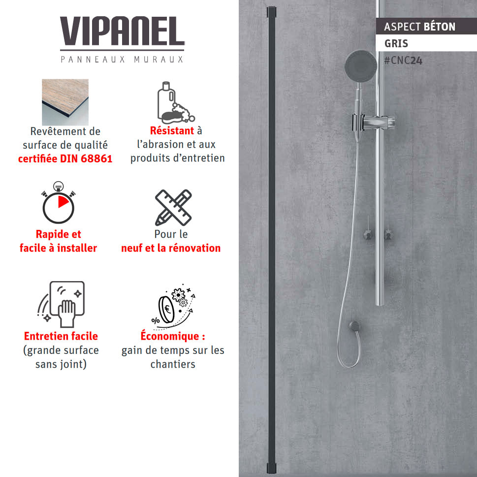 Panneau mural VIPANEL aspect béton gris, produit type panneau mural, couleur grise.