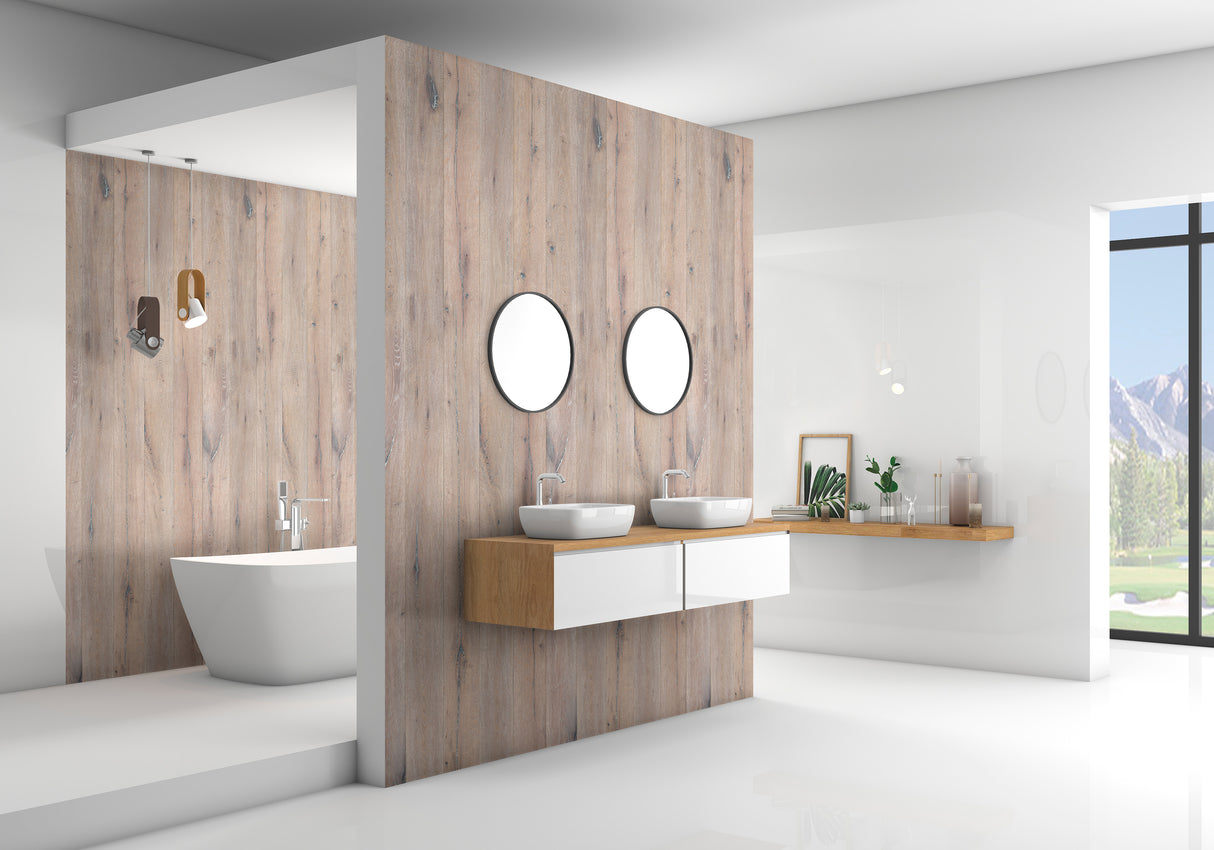 VIPANEL panneau mural décoratif, type bois chêne, couleur mat perle, pour salle de bain