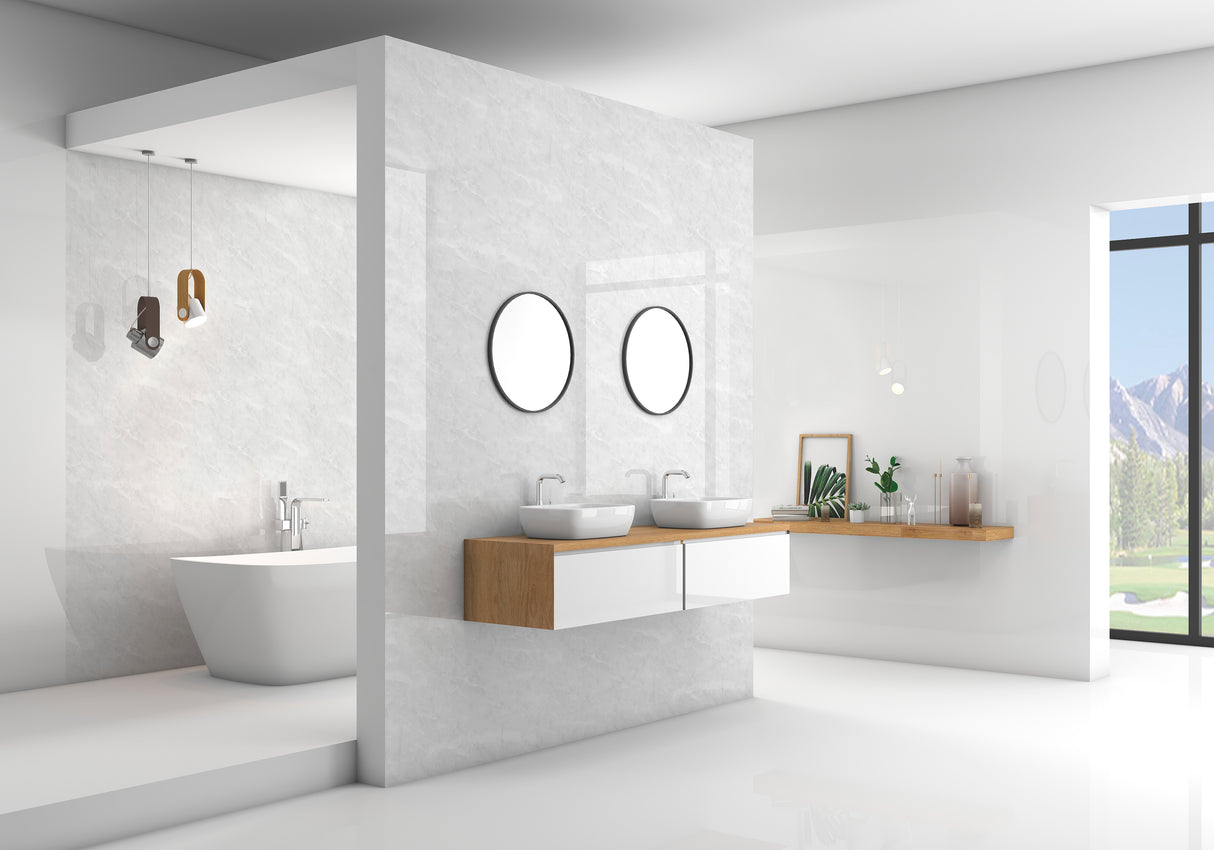 Panneau mural VIPANEL, type salle de bain, couleur marbre gris, finition brillante