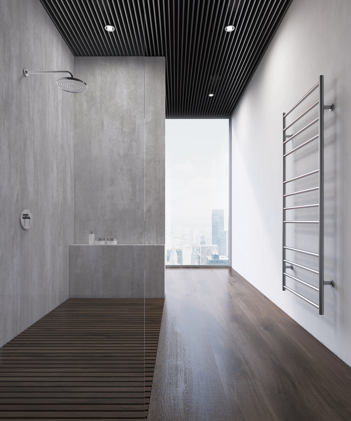 Paroi douche Vipanel couleur gris béton, aspect mat, marque Vipanel.