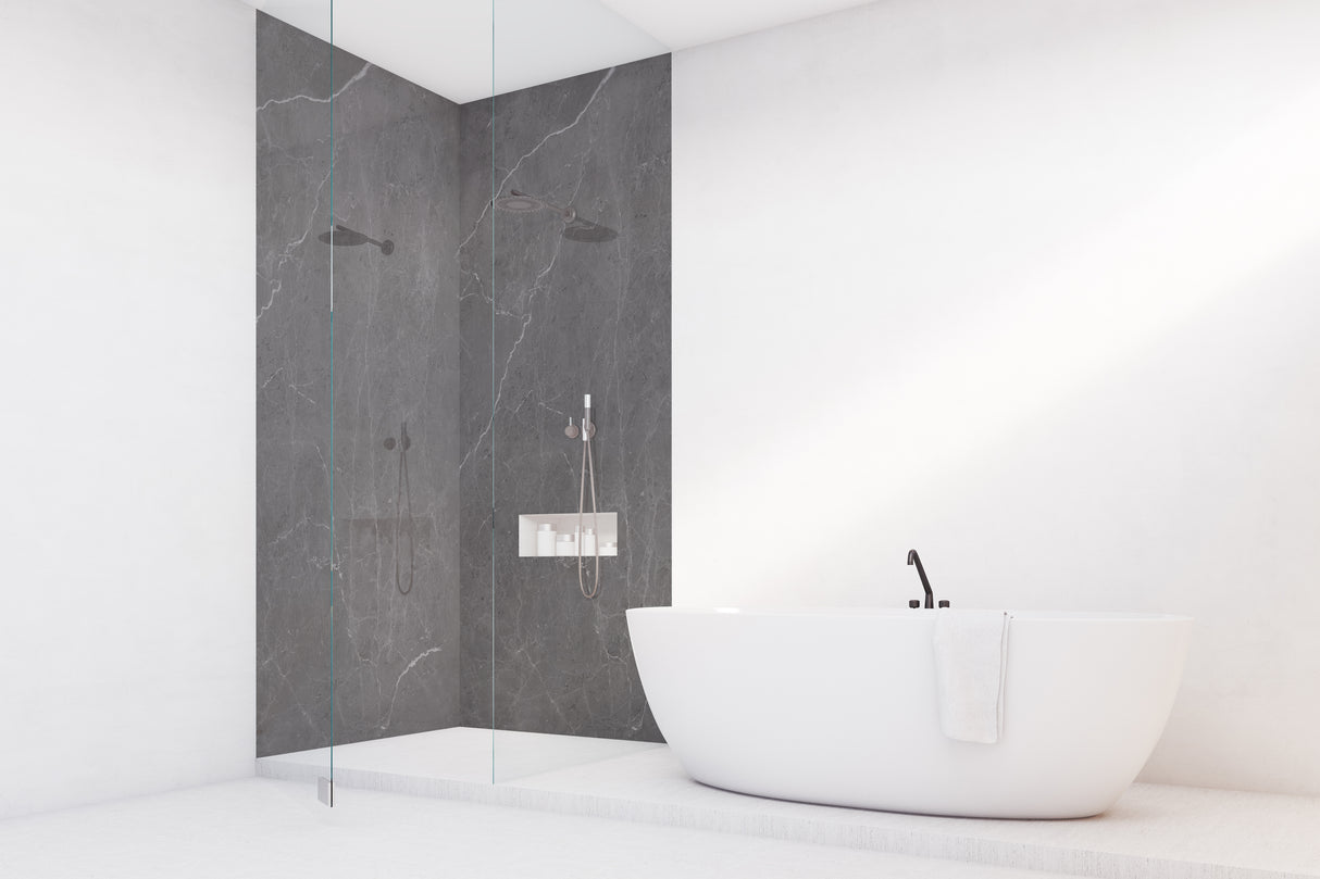 Paroi de douche Vipanel, type panneau mural, couleur aragon noir, aspect brillant.