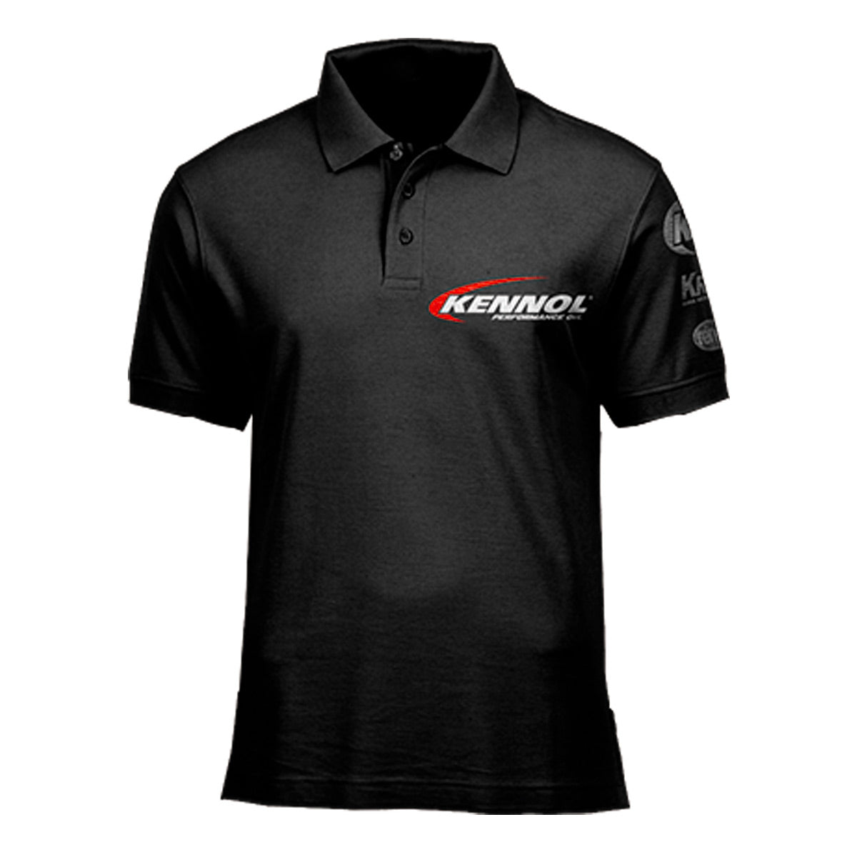 Polo noir KENNOL pour homme, manches courtes, logo imprimé sur la poitrine.