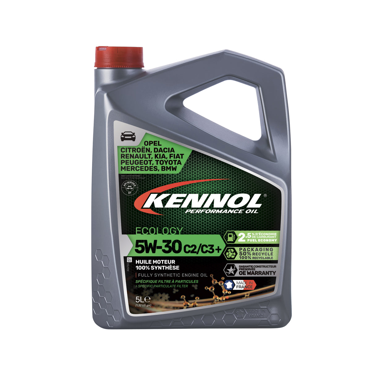Huile moteur grise Kennol Ecology 5W-30 C2/C3+ synthétique, bidon 5L, bouchon rouge