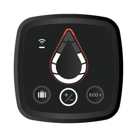Thermostat noir marque Atlantic, commande digitale pour chauffe-eau connecté.