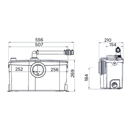 Broyeur adaptable Sanibest Pro SFA pour WC, visible avec composants et connexion, utilisé pour évacuation sanitaire.