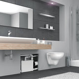 Broyeur SFA avec bâti-support WC Grohe et habillage en verre Saniwall Pro Up, installé dans une salle de bain moderne.