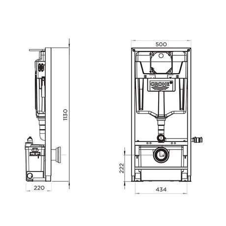 Broyeur SFA avec bâti-support WC Grohe et habillage en verre Saniwall Pro Up, visible dans l'image.