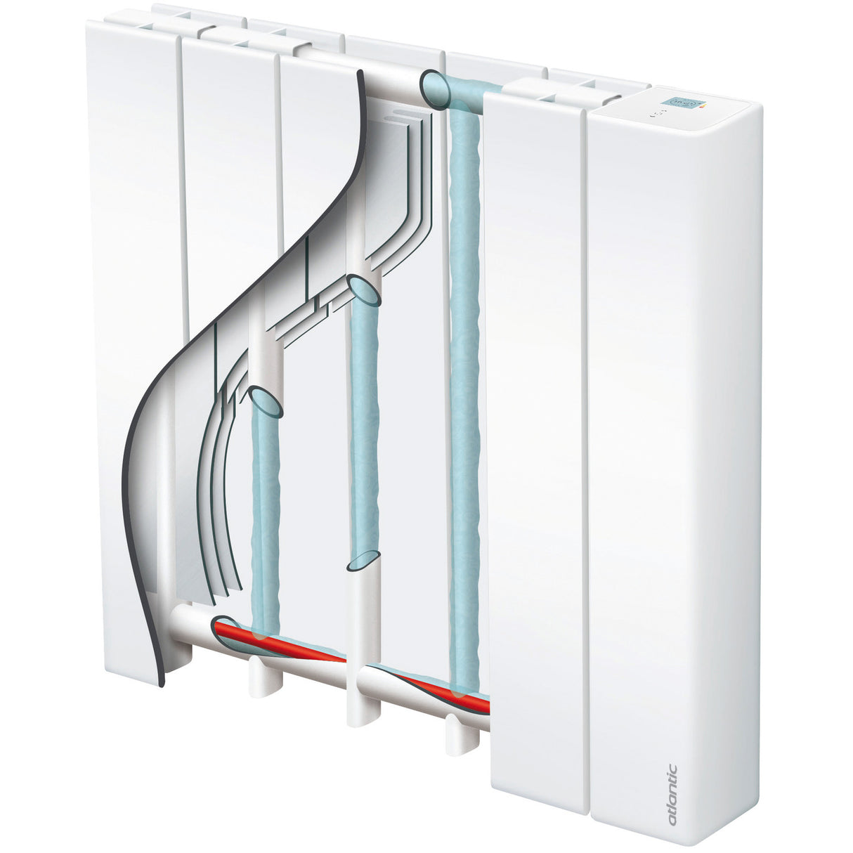 Radiateur électrique blanc Atlantic avec coupe interne, chauffage mural moderne