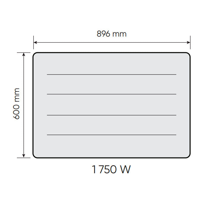 Radiateur blanc, marque non visible, dimensions 896x600 mm, puissance 1750W.