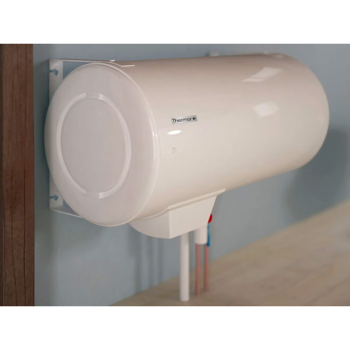 Chauffe-eau Thermor blanc mural, ballon d'eau chaude cylindre, installation sanitaire