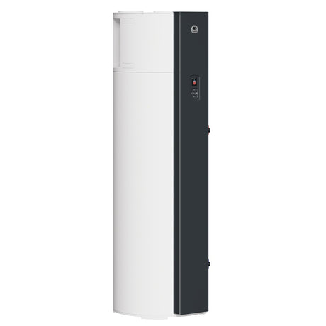 Chauffe-eau thermodynamique Atlantic, blanc et noir, vue latérale du produit.