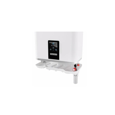 Chauffe-eau Thermor blanc, contrôle digital, appareil sanitaire moderne.