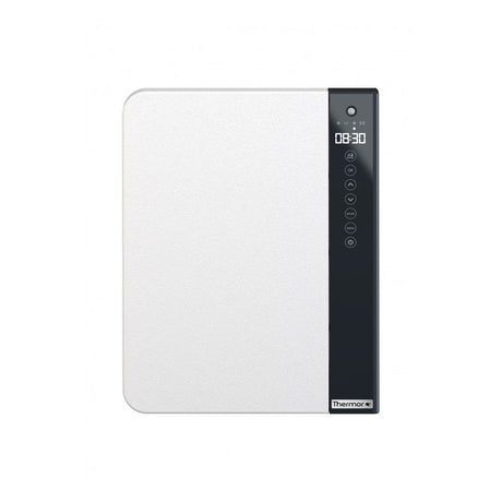 Chauffe-eau Thermor blanc avec panneau de contrôle digital noir, mural compact
