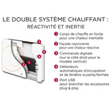 Radiateur Thermor blanc, système double chauffage, affichage digital et port USB.