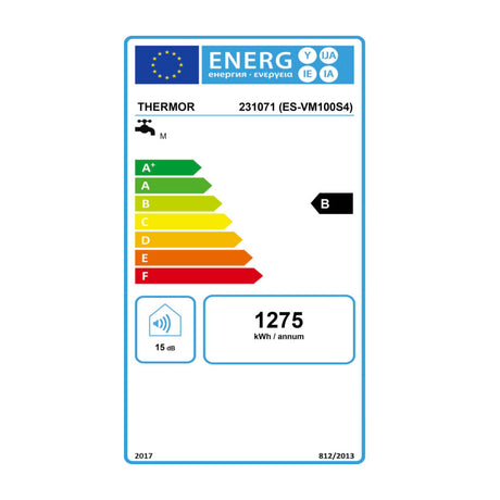 Étiquette énergie chauffe-eau THERMOR blanc, classe B, consommation 1275 kWh/an