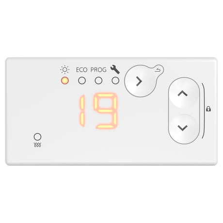 Thermostat programmable Atlantic, blanc, affichage digital, boutons de réglage.