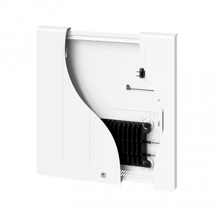 Radiateur électrique blanc marque ACOVA avec panneau démonté, type chauffage mural.