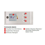 Thermostat digital io blanc, afficheur LCD, marque Somfy, commande de température.