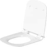 Abattant WC blanc Marque Duravit, siège de toilette moderne en plastique.