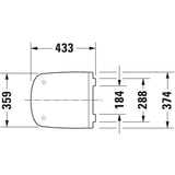 Plan technique abattant WC Grohe, blanc, vue dessus avec dimensions détaillées.