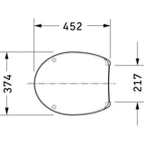 Abattant WC blanc Grohe, schéma technique avec dimensions en millimètres.